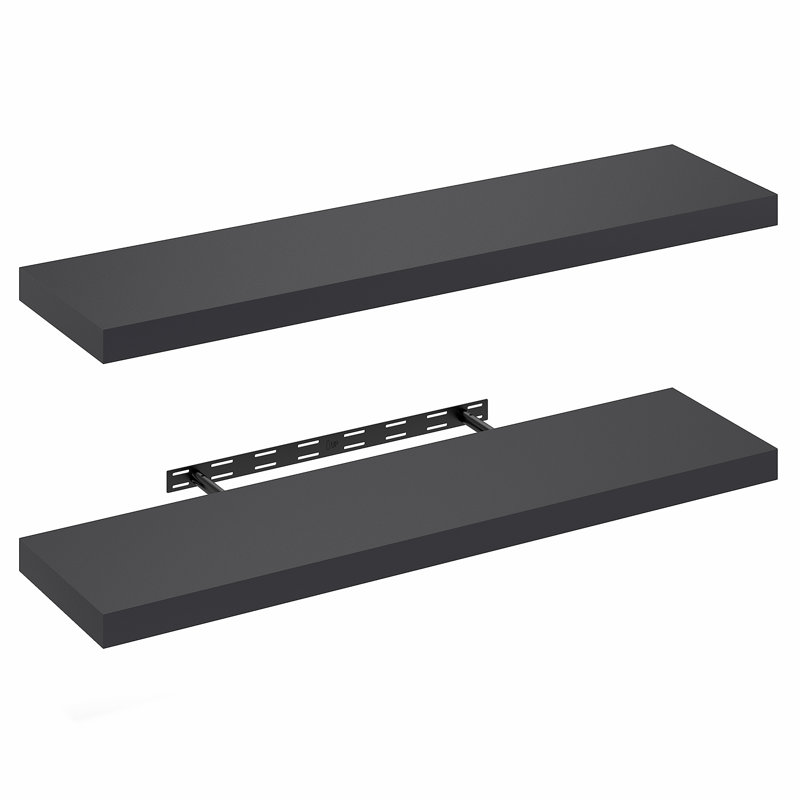 Furinno TANNA Floating Shelves for Wall Set of 2, 12 x 47 Wall Shelf, Wall Mounted Floating Shelf with Invisible Bracket, 2-in Thick Shelf, for Bathroom, Living Room, Bedroom, Home Office, Americano