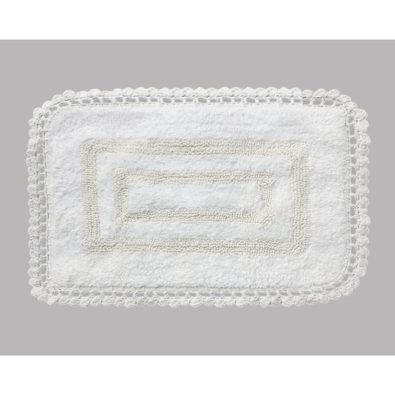 Akife 100% Cotton Non-Slip Bath Rug, Ivory