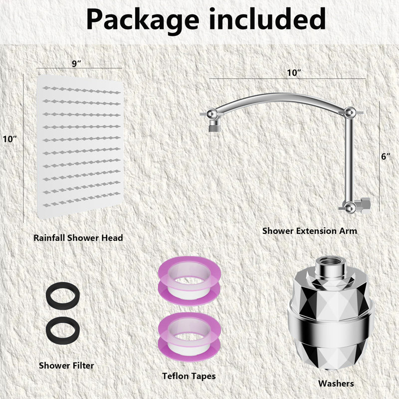 10-Inch High-Pressure Shower Head With 16" Adjustable Extension Arm & 20-Stage Filtration, Chrome
