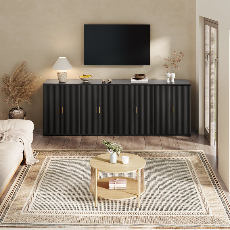 Modern Minimalist Style 47.3" Wide Fluted Panel Sideboard(set Of 2), Black