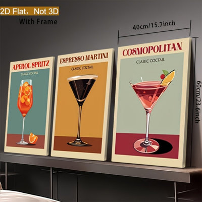 «Classic Cocktail Vintage», reproduction sur toile 3 pièces pour décoration intérieure Bar Vibe