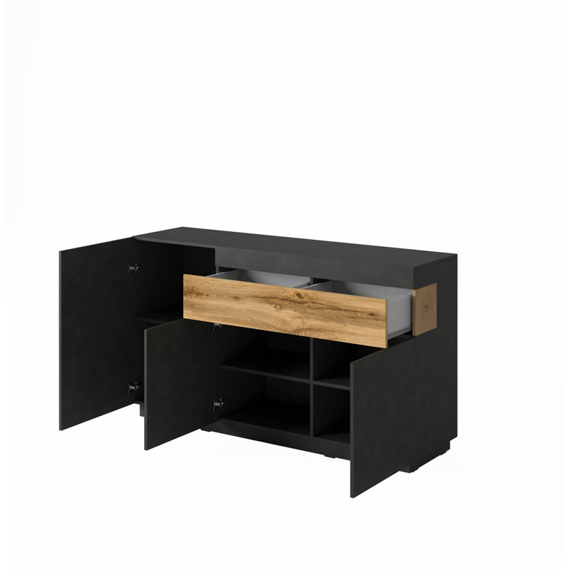 Byard Dining Hutch Welsh Dresser, Black Matera/Wotan Oak