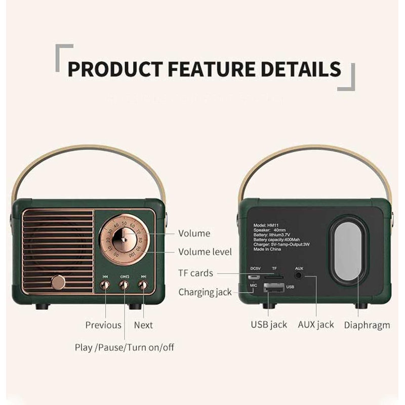 Mini haut-parleur Bluetooth sans fil rétro vert