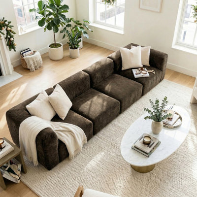 Gowen 129" Wide 4-Piece Modular Extra Long Low-Profile Sectional Chenille Sofa