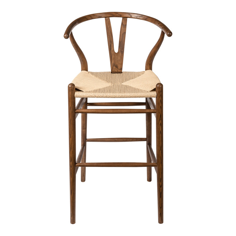 Walnut and Natural Woven Seat Counter Stool