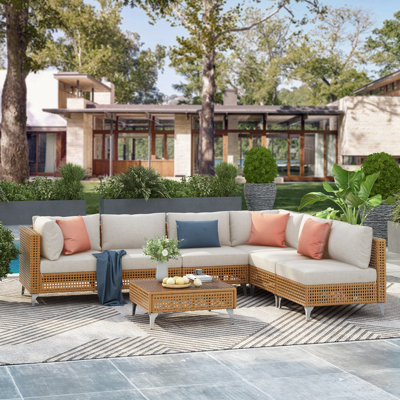 Dilan Outdoor 7-Piece PE Rattan Conversation Set with Cushions