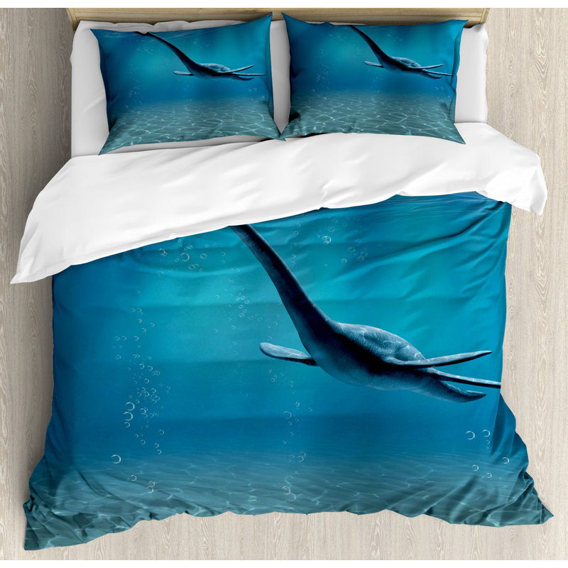 Aquatic Dinosaur Blue Microfiber Queen Duvet Cover Set