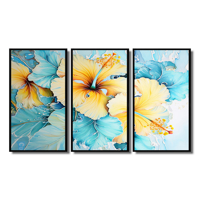 Millvale - Hibiscus, ensemble de reproductions d'art mural, Cadre flottant noir, H 40 po x l 60 po x P 1 po