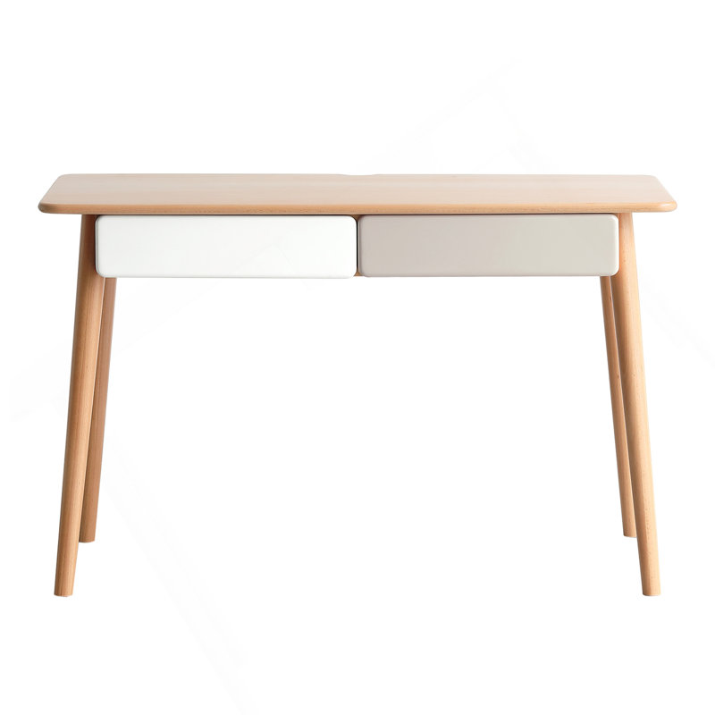 Bureau d'ordinateur en bois massif - Bureau de 47 po de grande taille avec 2 tiroirs, table d'ordinateur de style simple et moderne avec espace pour le bureau à domicile, le travail, les étudiants, le bureau de travail (hêtre)