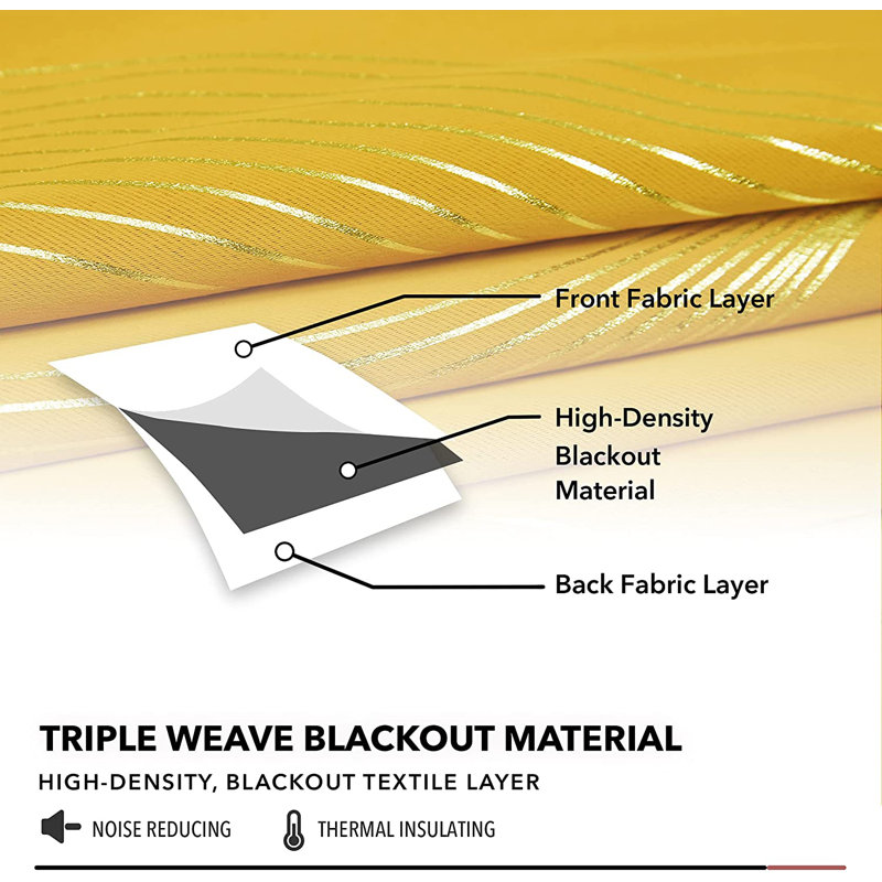 Spurgh Sliver Wave Foil Print Blackout Thermal Grommet Curtain Panels (Set of 2), 42" W x 54" L, Mellow Yellow