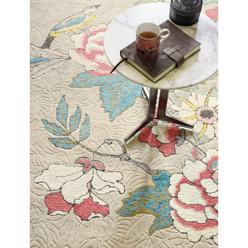 Hand Tufted Area Rug in Coral/Blue/Gray, Rectangle 5'7" x 7'10"
