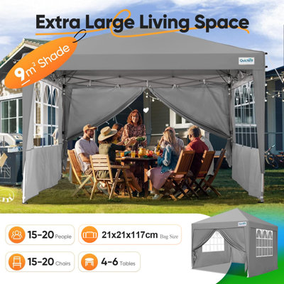 3x3m (10x10ft) Pop Up Canopy Gazebo with Removable Sidewalls, Adjustable Height Event Shelter