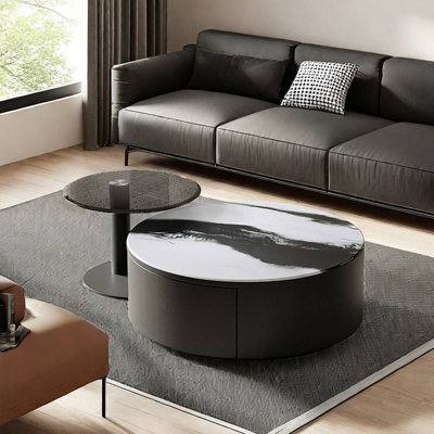 Round microcrystalline stone coffee table
