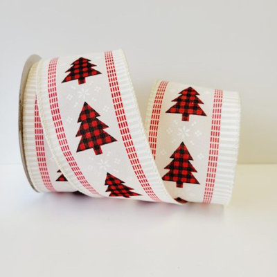 2,5 po x 25 verges ivoire avec bordure rouge et ruban rouge et noir à carreaux Buffalo
