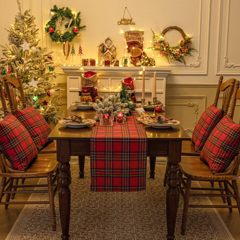 Christmas Checkered Table Runner, Red