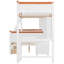 Lit superposé simple au-dessus d'un lit double avec bureau intégré, tiroirs de rangement spacieux, tablettes, armoire et bandes à DEL, convient pour l'éclairage à finition blanche et orange, option d'utilisation de l'espace