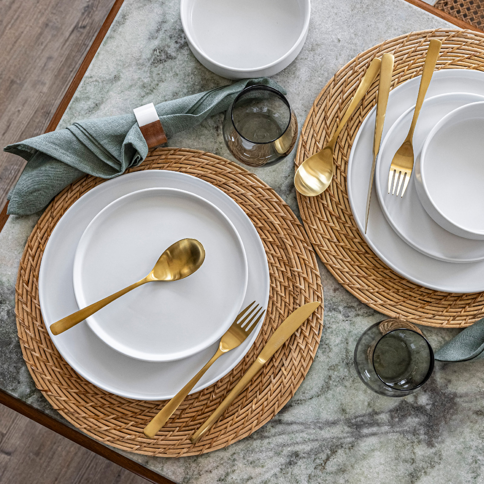 Stackable Stoneware Dinnerware Set, White