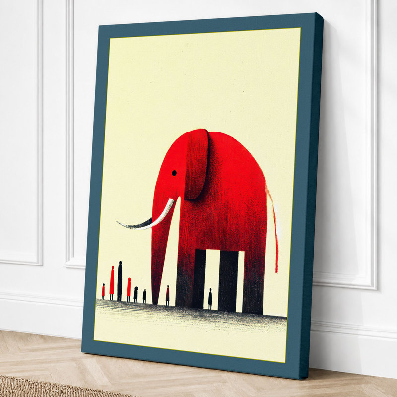 Elephant Over City Modern - Print, 30x20 - 76.2 x 50.8 cm, Teal Border