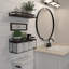 Tablettes flottantes avec décoration murale, tablettes de salle de bain au-dessus de la toilette avec panier de rangement en fil métallique, tablettes murales en bois avec garde-corps en métal-934344012
