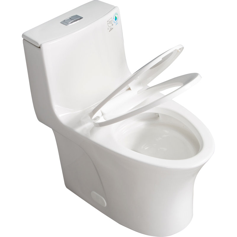 1.1/1.60 GPF Dual-Flush One Piece Toilet, Water-Saving Elongated Comfort Height Floor Mounted, Soft Closing Seat, 1000 Gram Map Flushing Score Toilet, Glossy White