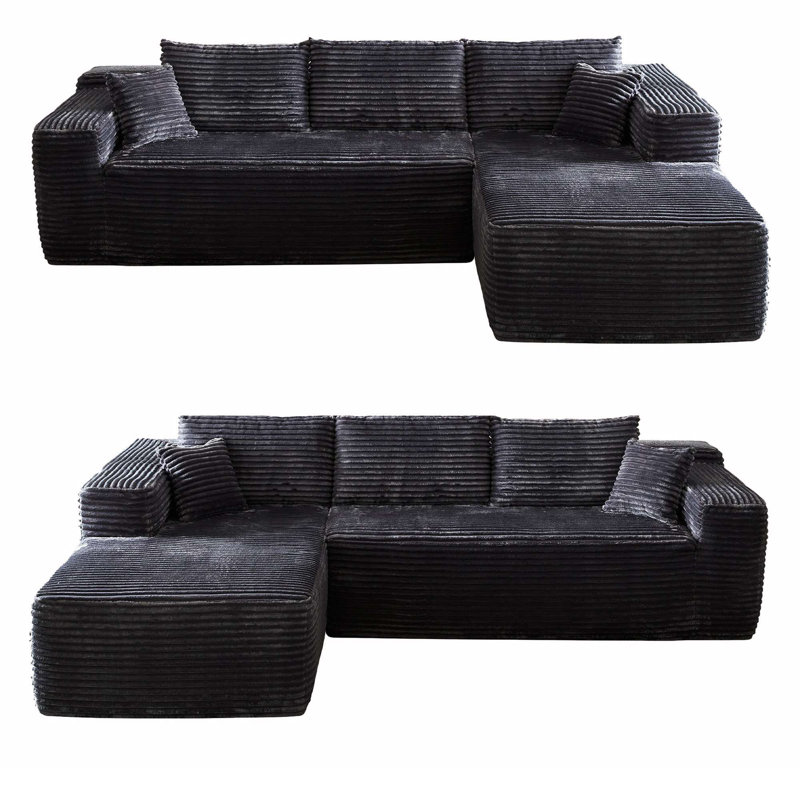3 Seater Sofa & Chaise, Black