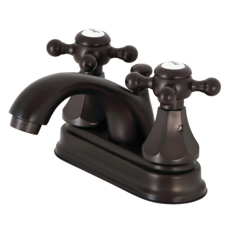 Kingston Brass Metropolitan Two-Handle 3-Hole Deck Mount 4" Centerset Bathroom Faucet with Plastic Pop-Up, Oil Rubbed Bronze