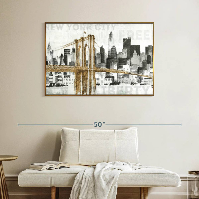 New York Skyline I, Cadre flottant doré, 40 po x 27 po