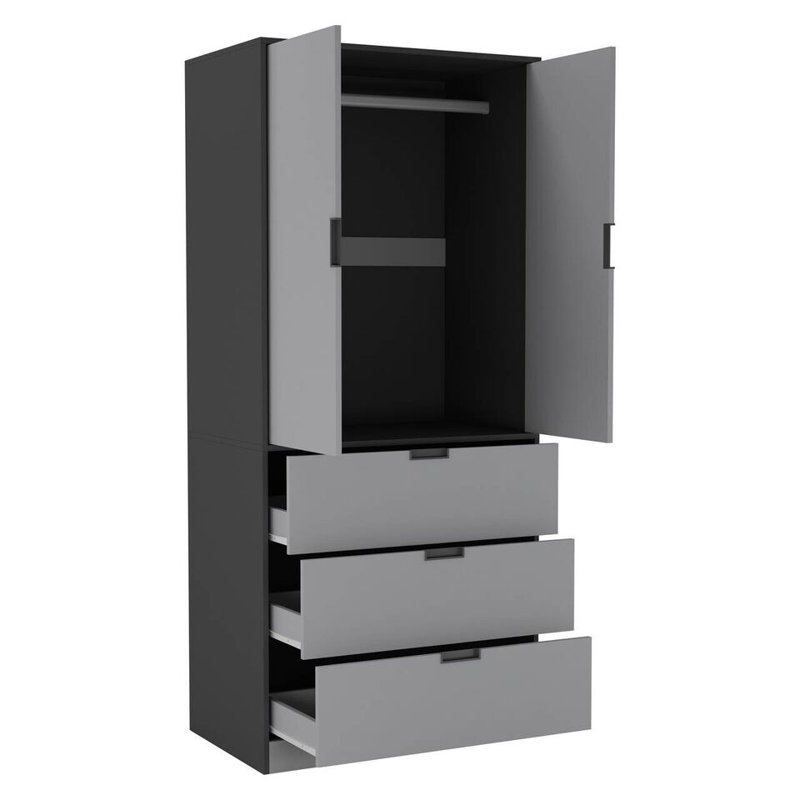Stephy Solid Wood Wardrobe, Black/Gray