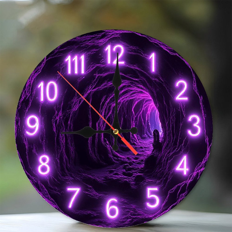 Décoration murale horloge néon mauve mauve