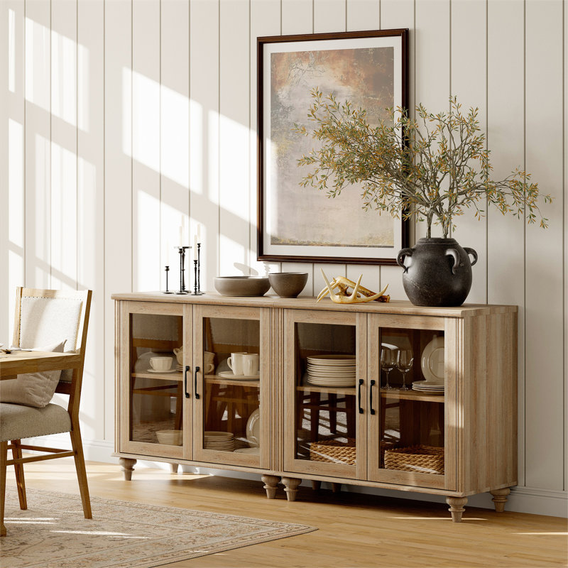 Buffet en bois manufacturé et robuste l 67,7 po avec tablettes réglables Scarlett, Chêne