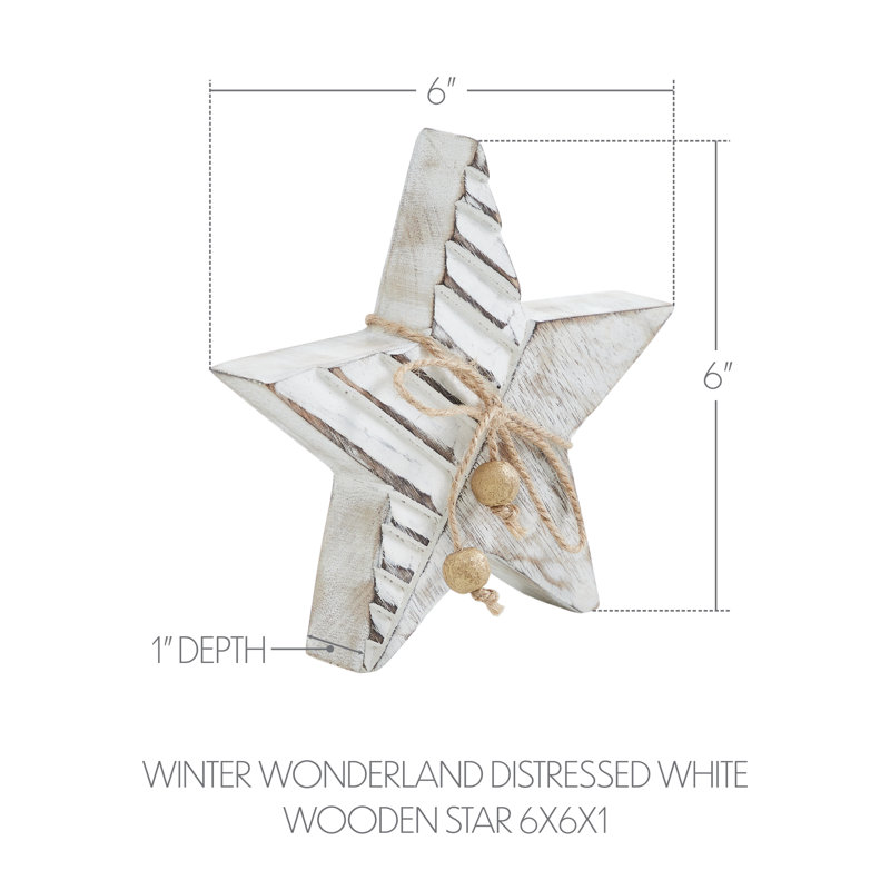 Étoile de bois blanche patinée Winter Wonderland, H 6 po x l 6 po x P 1 po