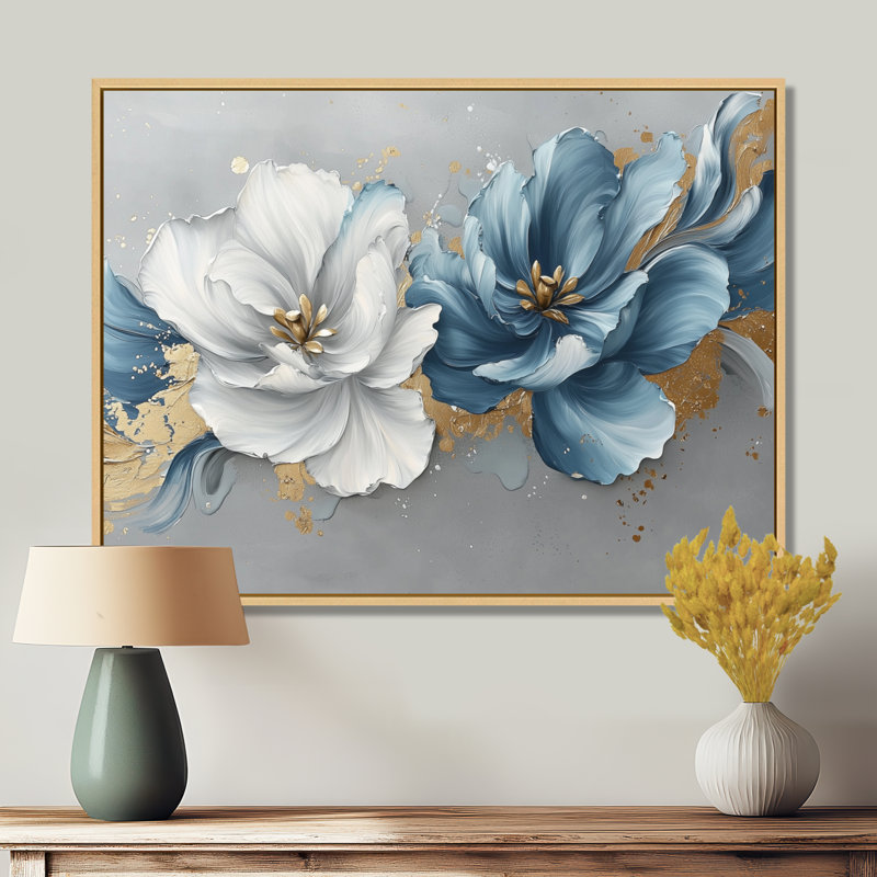 Tulipes bleues et or bleues, H 30 po x l 40 po, Toile tendue, Ne pas appliquer