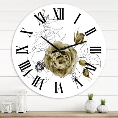 Anémone bouquet de fleurs avec branches d'eucalyptus I - Horloge murale traditionnelle