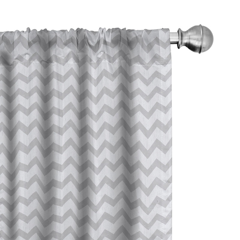 Grey And White Window Curtains, Chevron Pattern Zigzag Geometrical Arrow Lines Stripes Abstract Print, Lightweight Decorative Panels Set of2, Pale Grey White Semi-Sheer Rod Pocket Sliding Panel