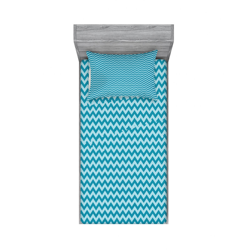 Microfiber Chevron Sheet Set, Twin XL Sheet Set with Fitted Sheet, Blue Chevron