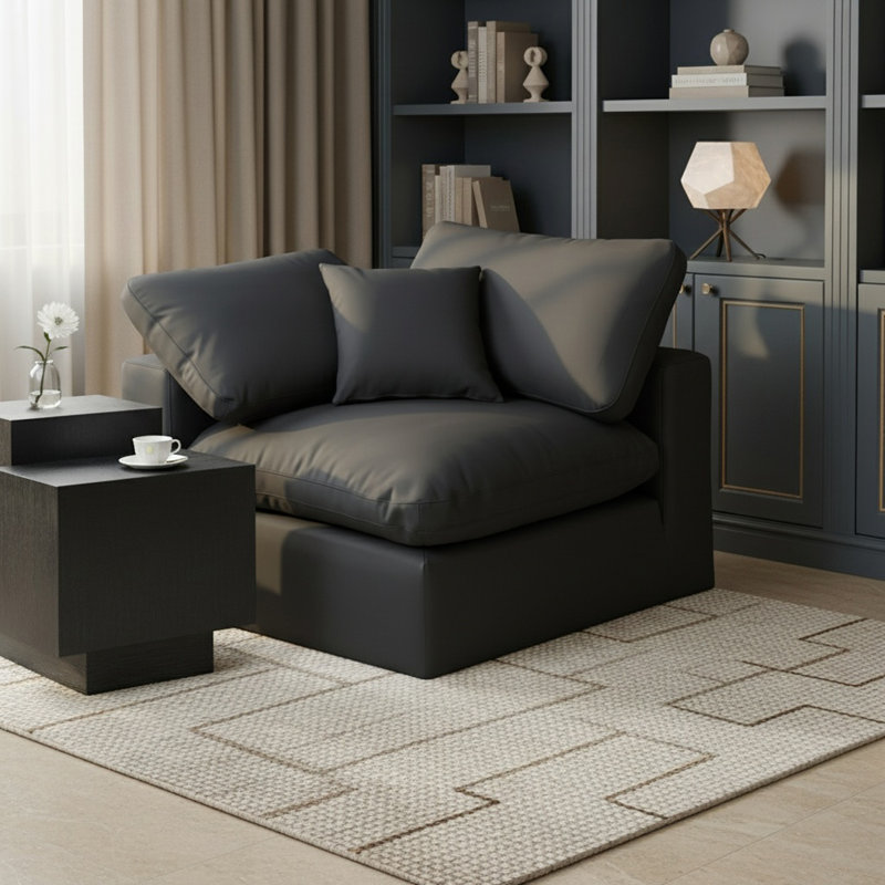Hinnerikus Upholstered Accent Chair, Black Vegan Leather