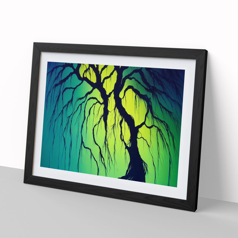 Handsome Weeping Willow Tree Abstract - Single Picture Frame Print, 46cm H x 64cm W x 2cm D, Black Framed