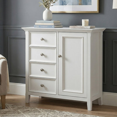 Armoire de rangement en bois massif Amherst de 37 po de largeur avec 4 tiroirs, tablettes réglables et quincaillerie bronze