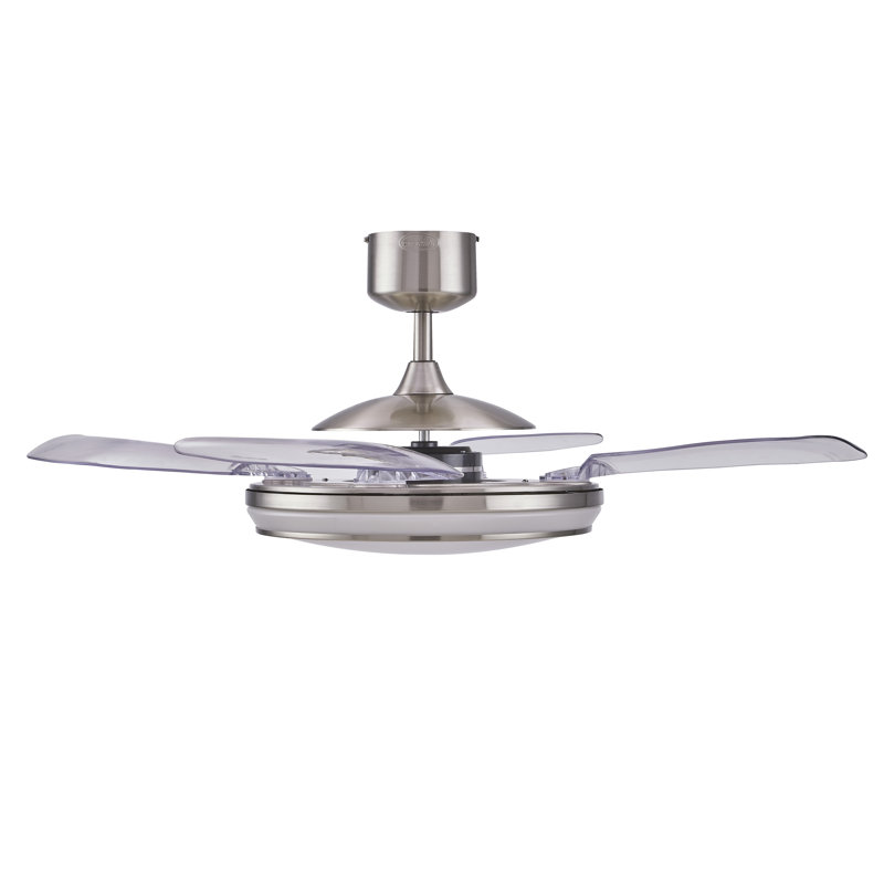Evo1 48" Retractable Blade Ceiling Fan with Light and Remote, Color Adjustable LED Fandelier Ceiling Fan, Patented Design Technology, Stronger Thicker Blades, Brushed Chrome
