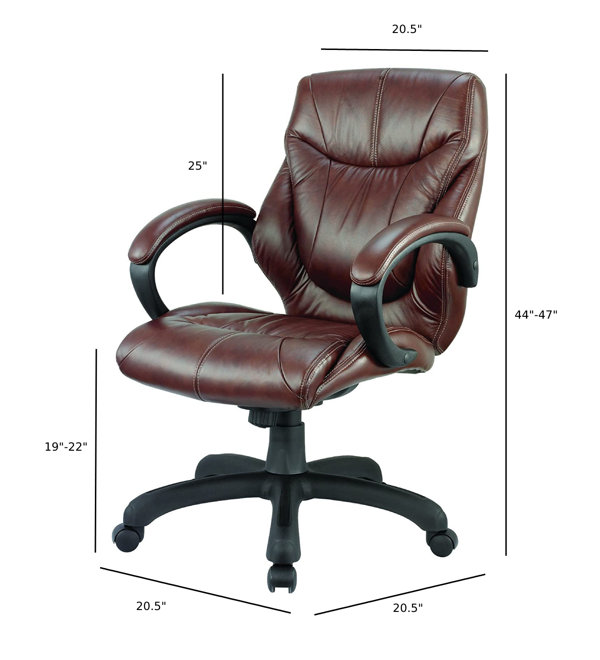 Ergonomic Bonded Leather Computer Chair with Adjustable Tilt Tension Padded Armrests Red Barrel Studio Upholstery Color: Dark Brown