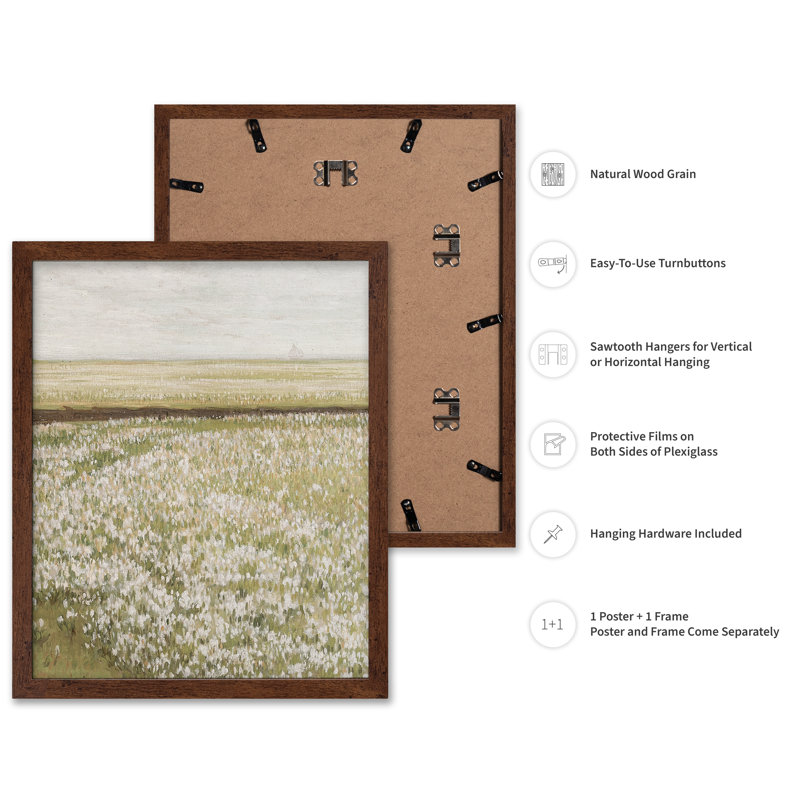 Spring Meadow, Poster, 12"H x 16"W, Brown Framed