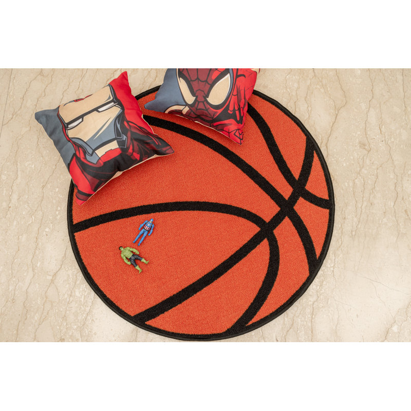 Furnish My Place Nieman Basketball Round Play Area Rugs for Kids | Round Shaped | Kindergarten Classrooms and Playrooms | Contemporary Design | Multicolor