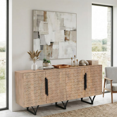 4-door Geometric Pattern Solid Wood Sideboard