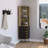 Audra Corner Bar Cabinet Six Built-In Wine Rack, Two Shelves, Four Shelves With Door Macadamia / Black