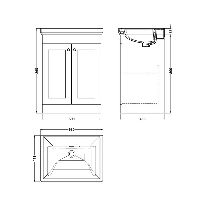 Classique 630mm Single Bathroom Vanity with Drop In Vitreous China Basin, Satin Gray
