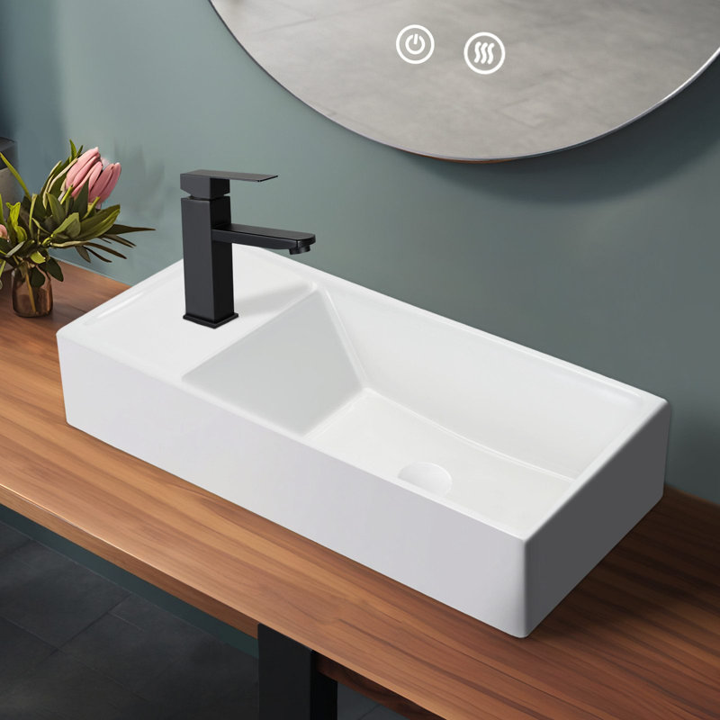 Belfry Bathroom 40mm L x 22mm W White Ceramic Rectangular Sink with Overflow
