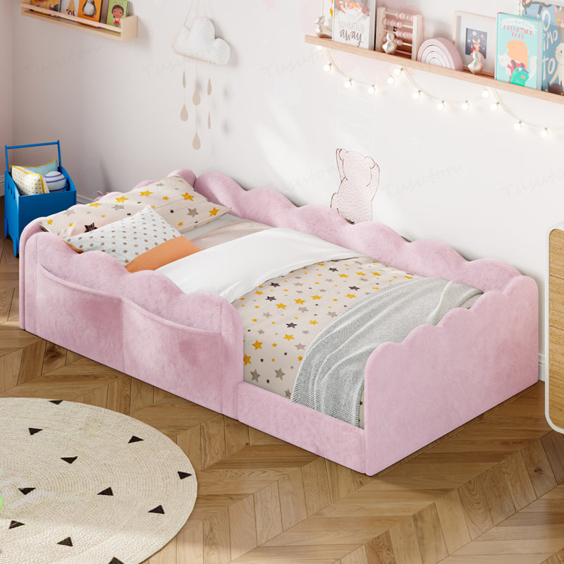 Lit simple tapissier sur pied, Rose