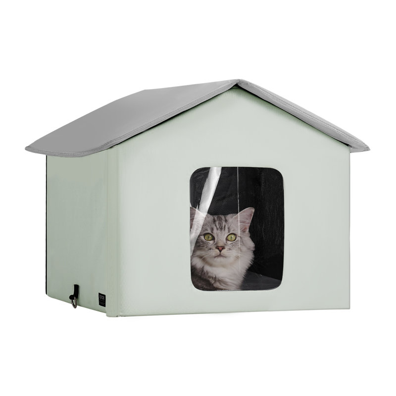 Light Green Heated Outdoor Cat House with Waterproof Heating Pad