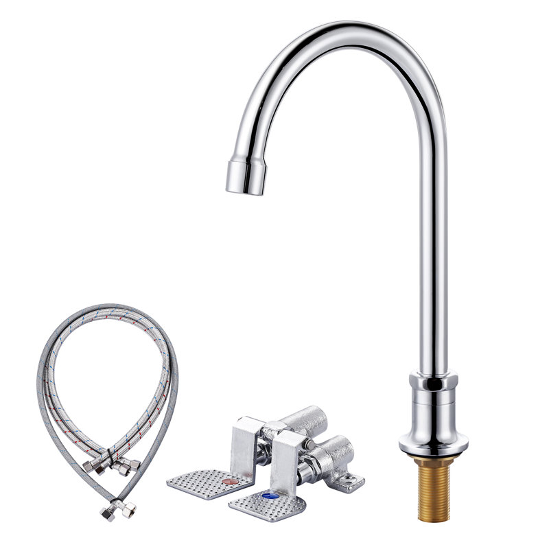 Dual Foot Pedal Faucet Double Handle Deck Mounted Bathroom Faucet With Pedal Valve And Supply Lines