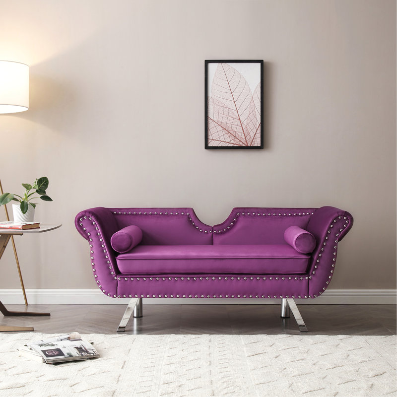 Egarr 61" Velvet Flared Arm Loveseat, Purple